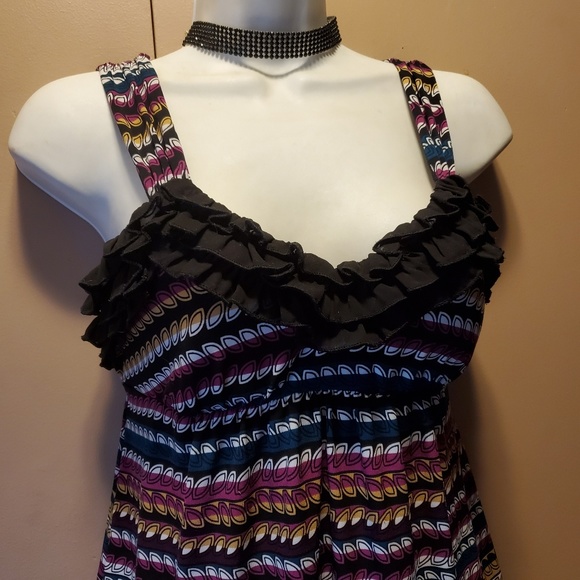 Candies Black Ruffle Multi Color Tank Dress S - Picture 3 of 5